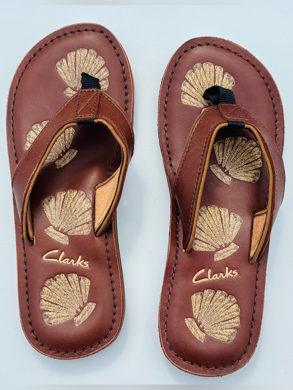 Clarks Womens Leather Flip Flop Sandals 7 Brown Beach Coastal Comfort Boho Earth - Picture 7 of 11